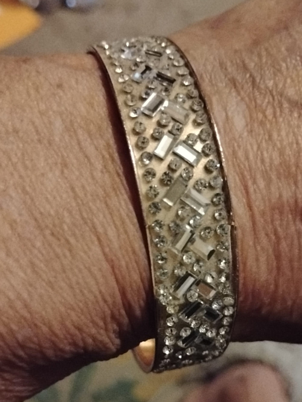 Crystal-Embellished Gold Tone Bangle Bracelet